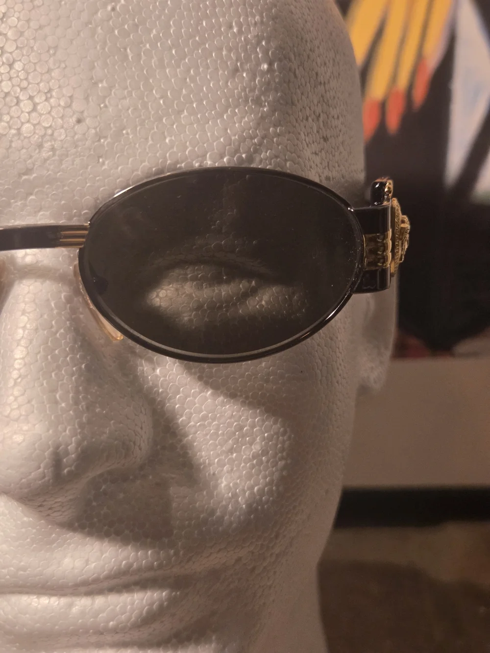 Vintage Gianni Versace Black Sunglasses with Gold Medallion Accents